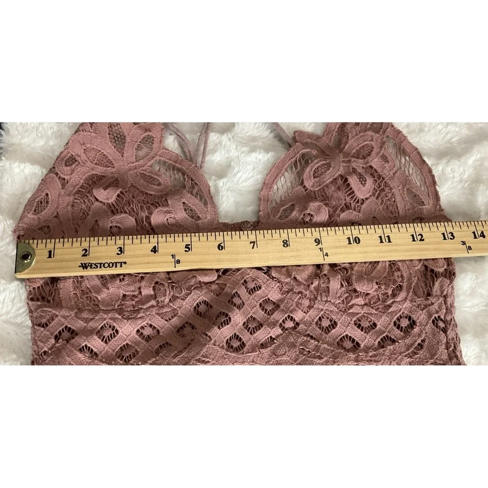 Free People One Size M Adela Dusty Rose/ Mauve Slip Dress Crocheted Lace V Neck